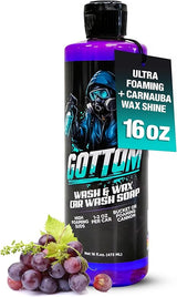 Gottom Car Wash Soap & Wax, (16 oz), Frozen Grape Scent - Ultra Foaming Car Shampoo for Foam Cannon & Bucket Wash, Carnauba Wax Formula for a Glossy Finish, High Suds & Safe for Paint